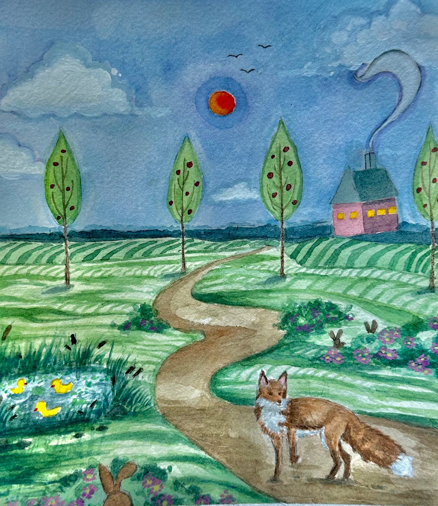 “”Fox in the field” holiday card