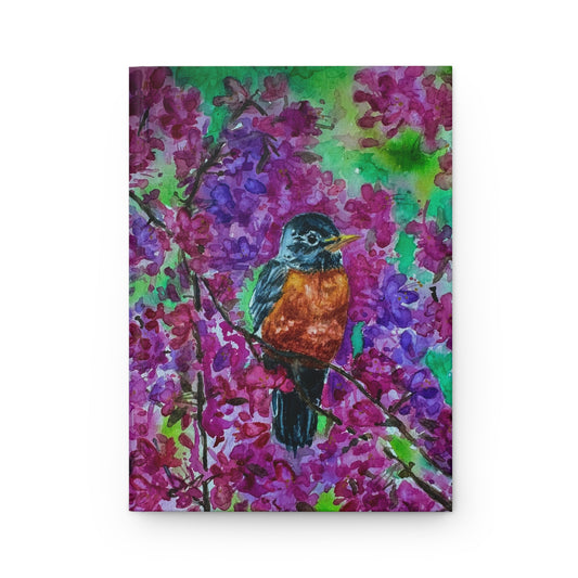 Watercolor Robin in Cherry Blossoms Hardcover Journal